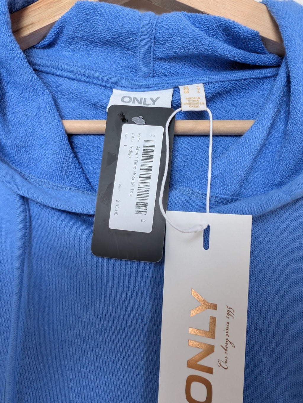 NWT ONLY blue hooded top - L