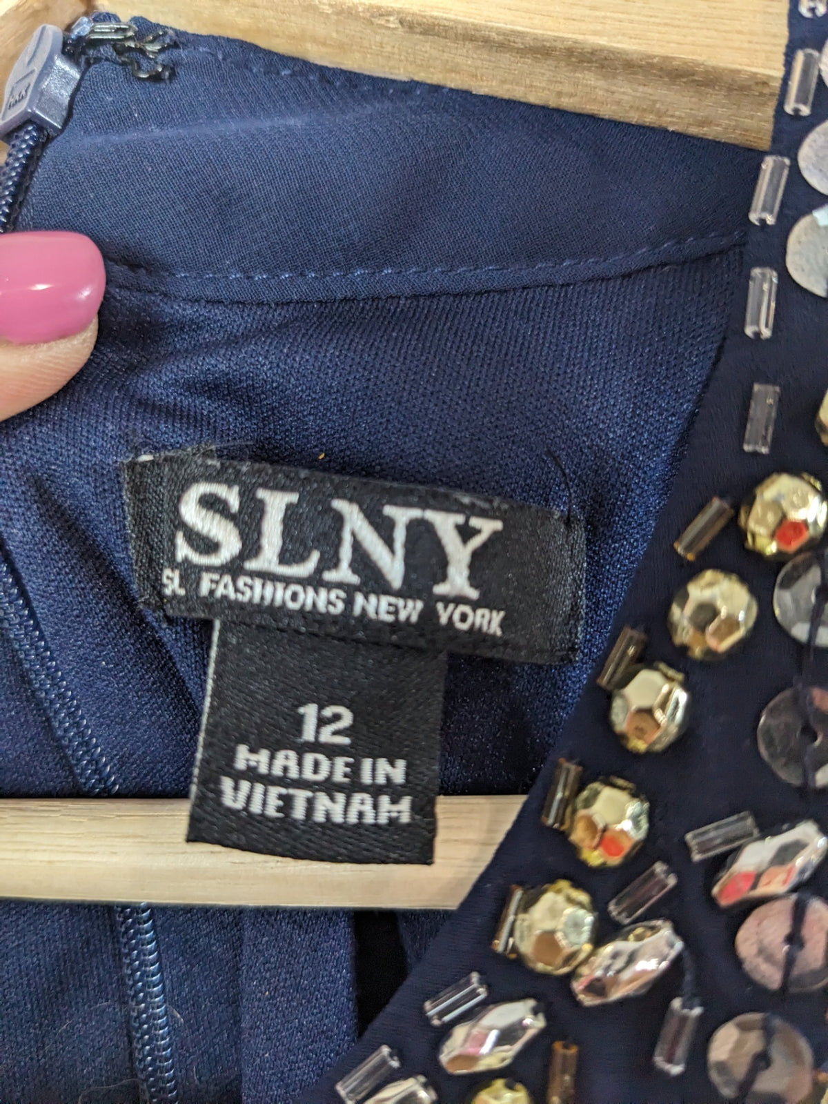 SLNY Navy Embellished Dress - sz 12