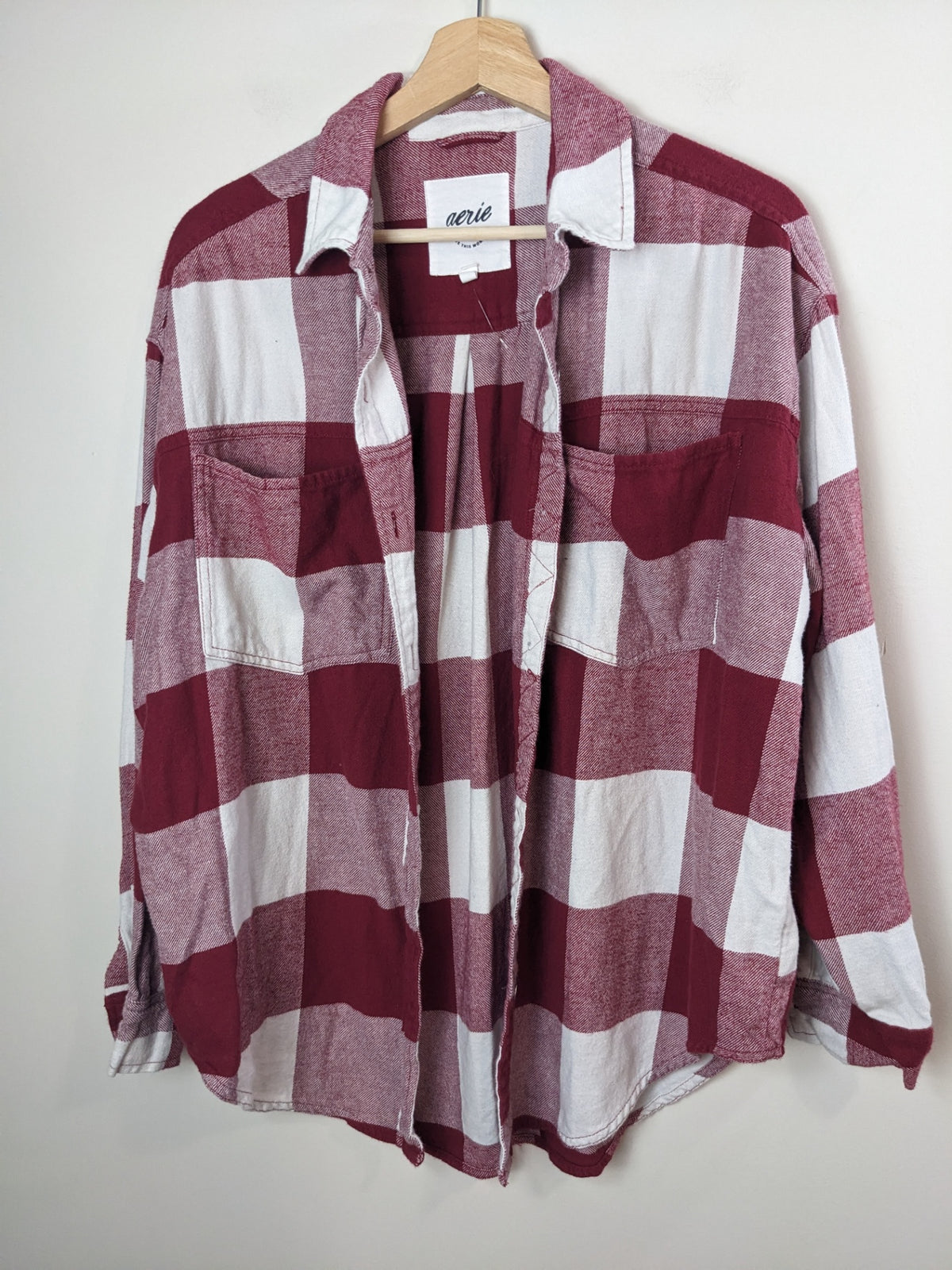 aerie red & white plaid shirt - S