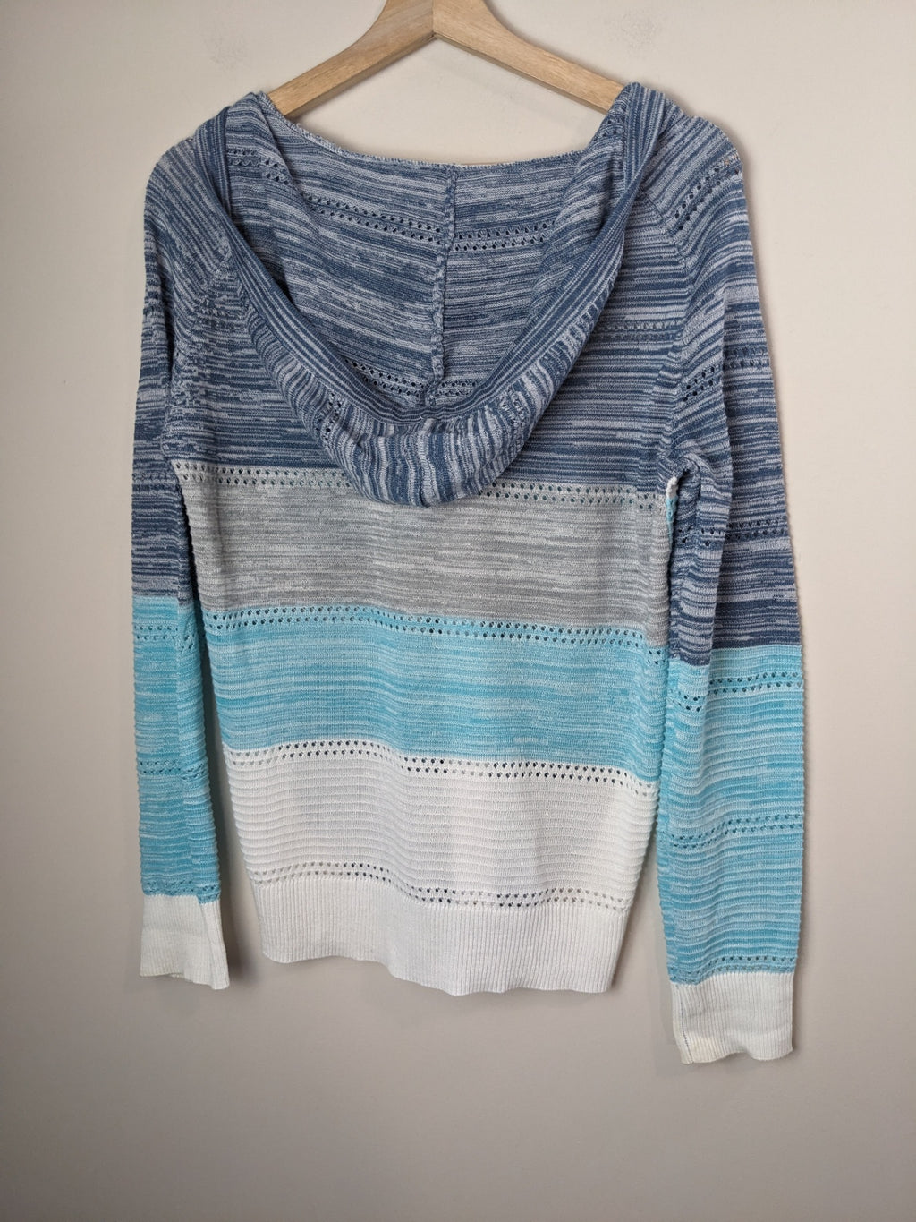 Blue Striped Zip Up Knit Hoodie - L