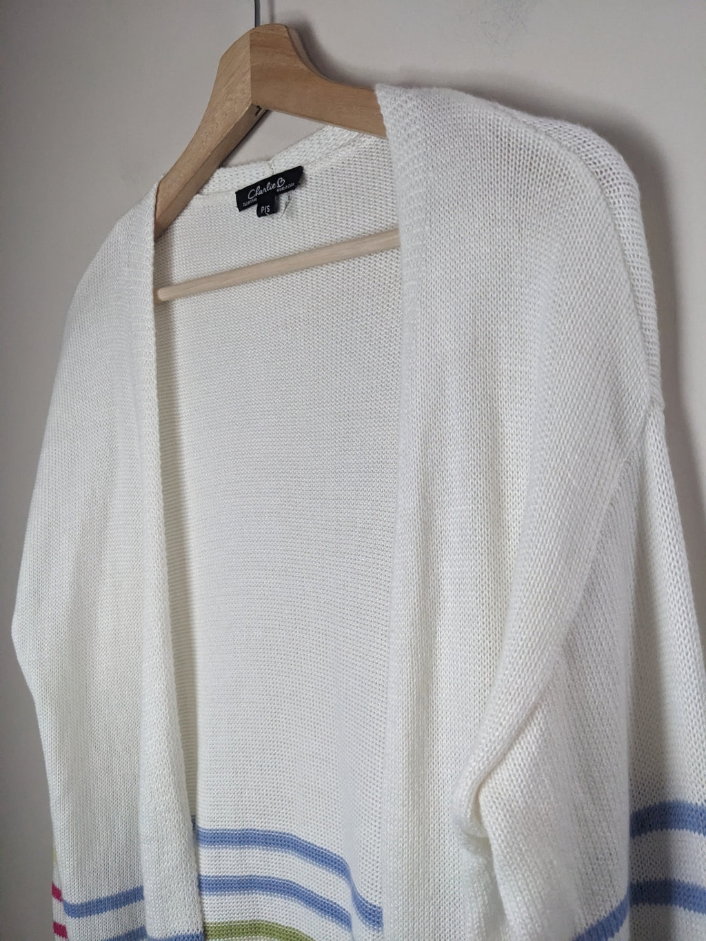 Charlie B White Rainbow Striped Cardigan - L