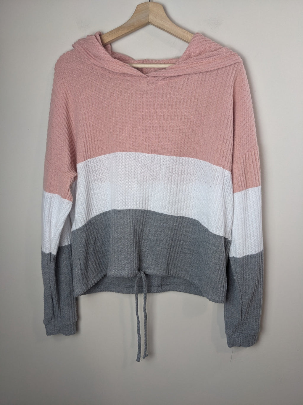 Ardene Knit Pink & Grey Striped Hoodie - L