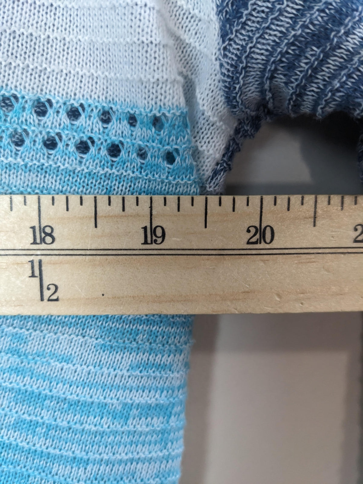 Blue Striped Zip Up Knit Hoodie - L