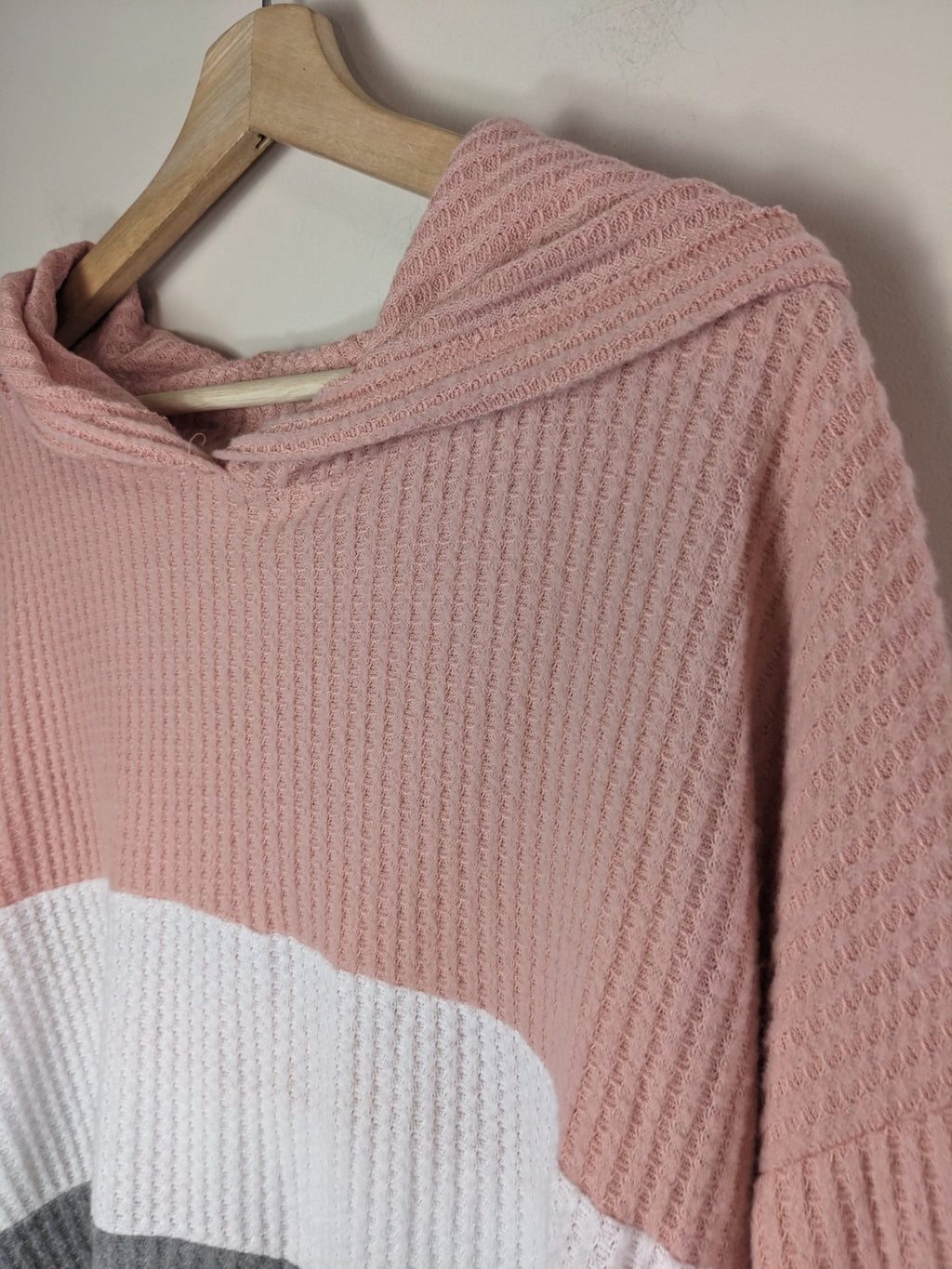 Ardene Knit Pink & Grey Striped Hoodie - L
