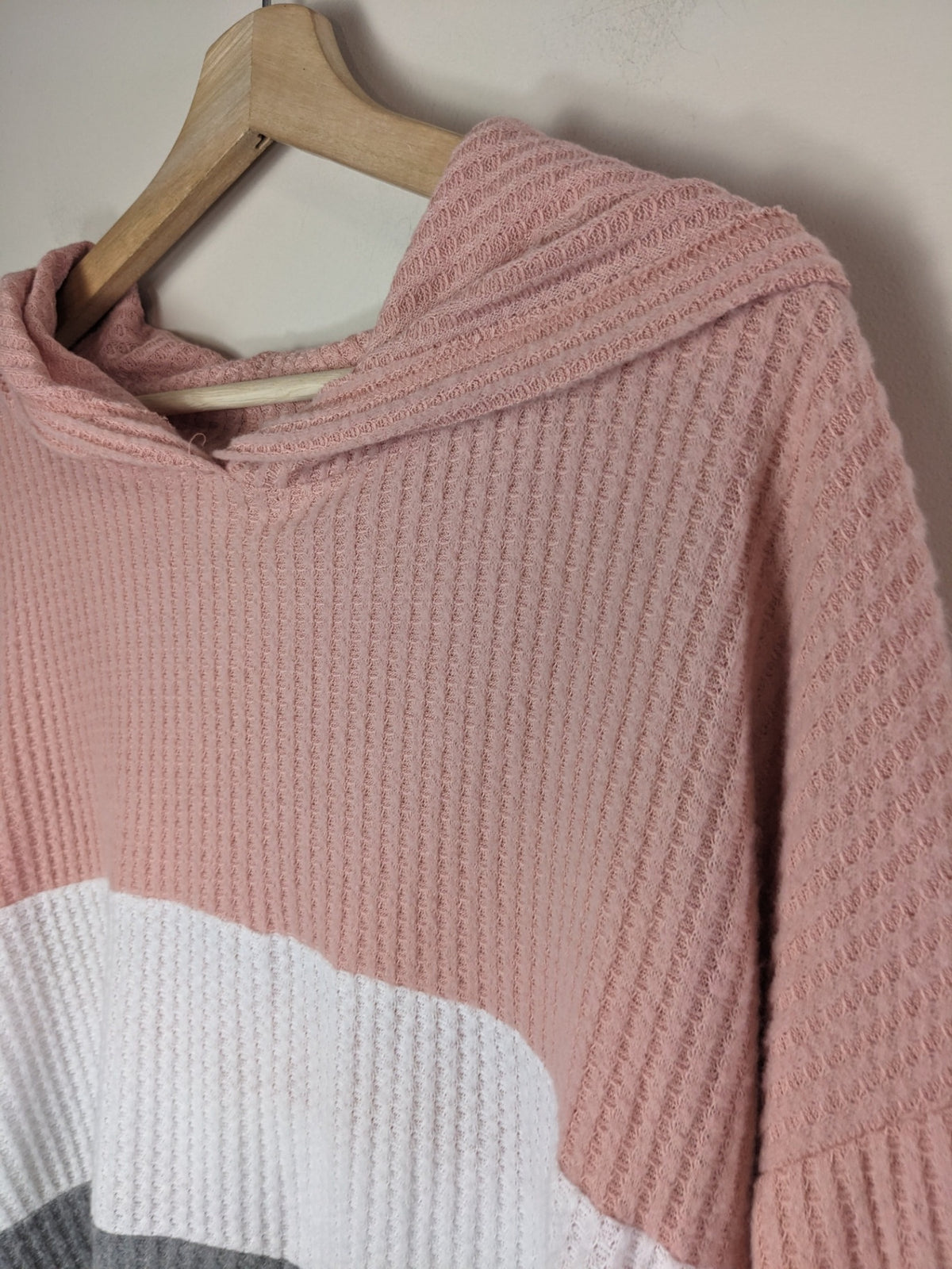Ardene Knit Pink & Grey Striped Hoodie - L