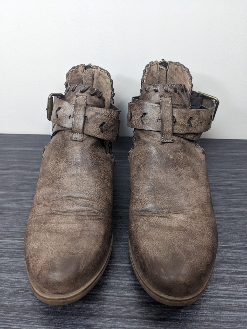 Brown Wrapped Buckle Ankle Boots - 8