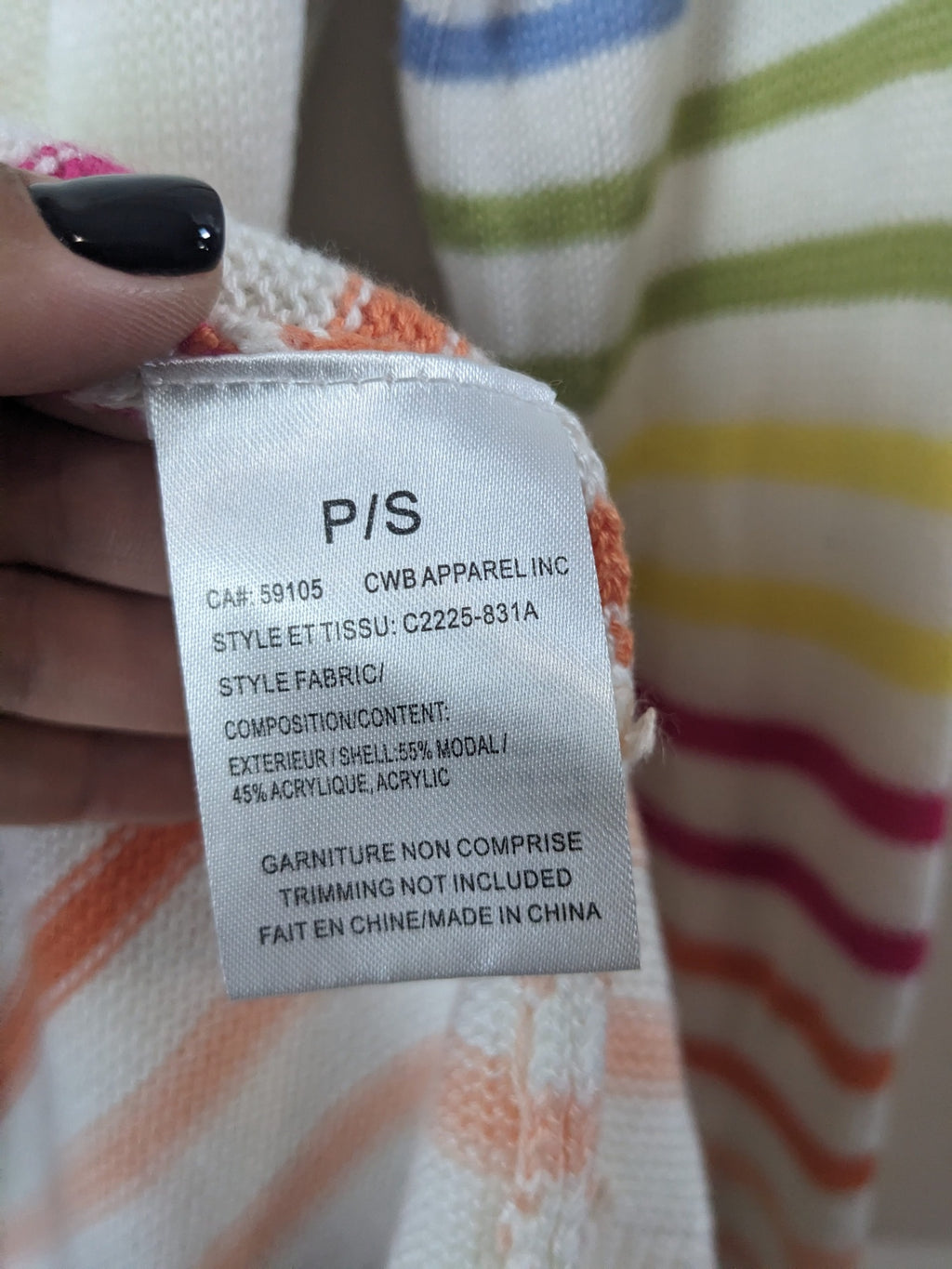 Charlie B White Rainbow Striped Cardigan - L
