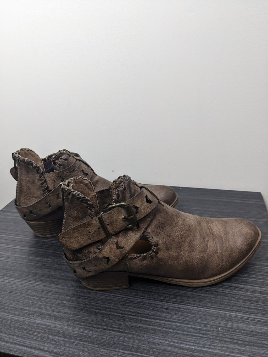Brown Wrapped Buckle Ankle Boots - 8