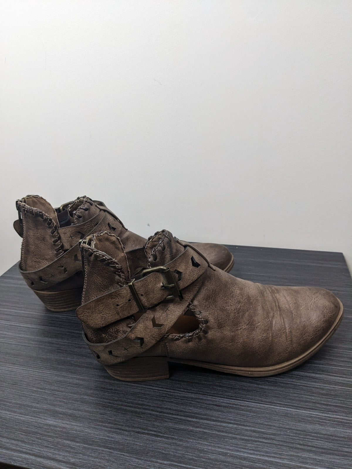 Brown Wrapped Buckle Ankle Boots - 8