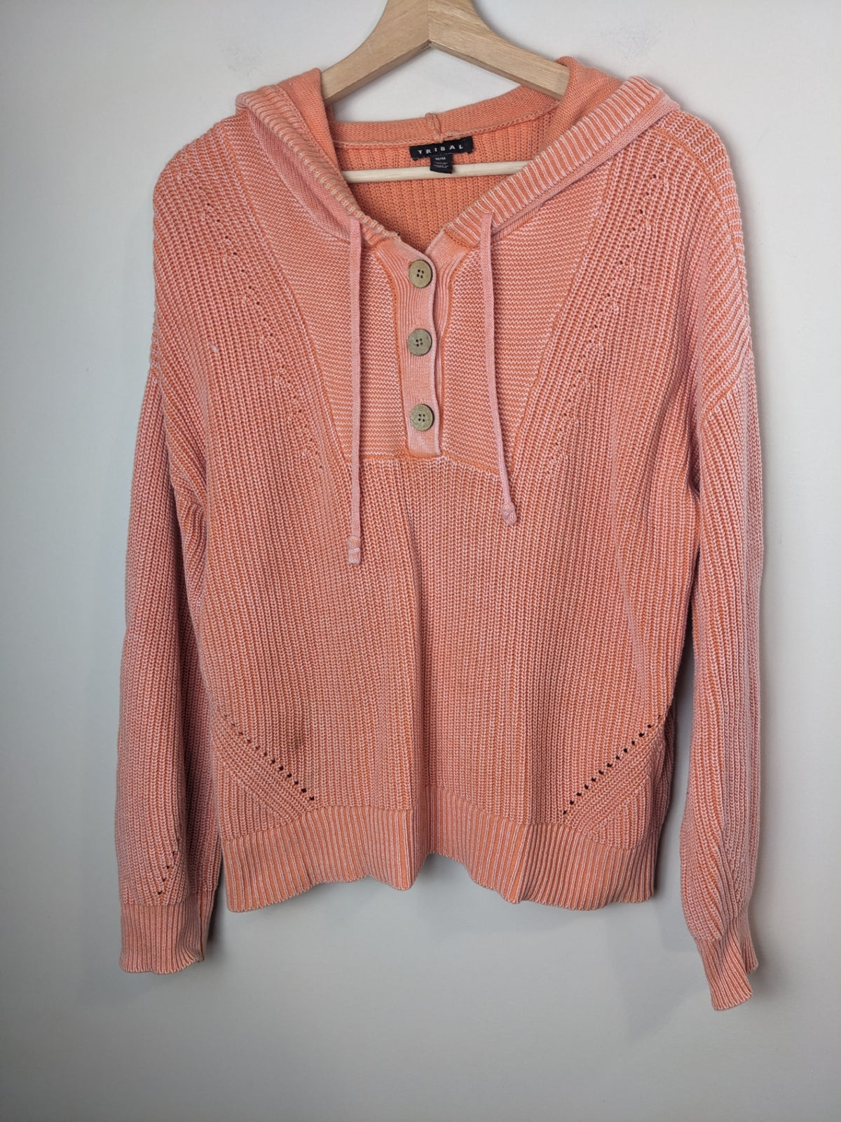 TRIBAL Orange Knitted Hoodie - L