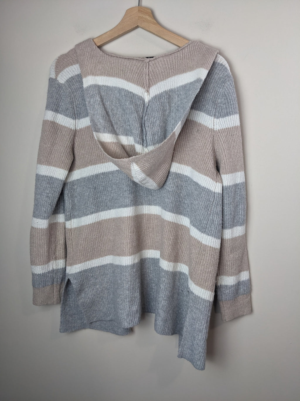 LOVE SCARLETT Tan & Grey Striped Hooded Cardigan - S