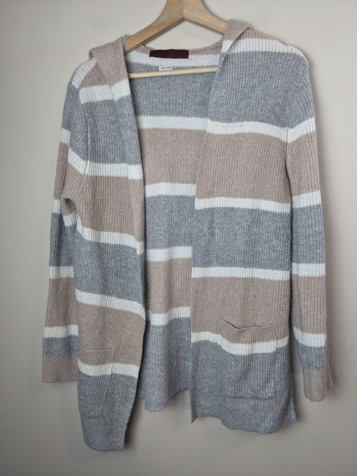 LOVE SCARLETT Tan & Grey Striped Hooded Cardigan - S