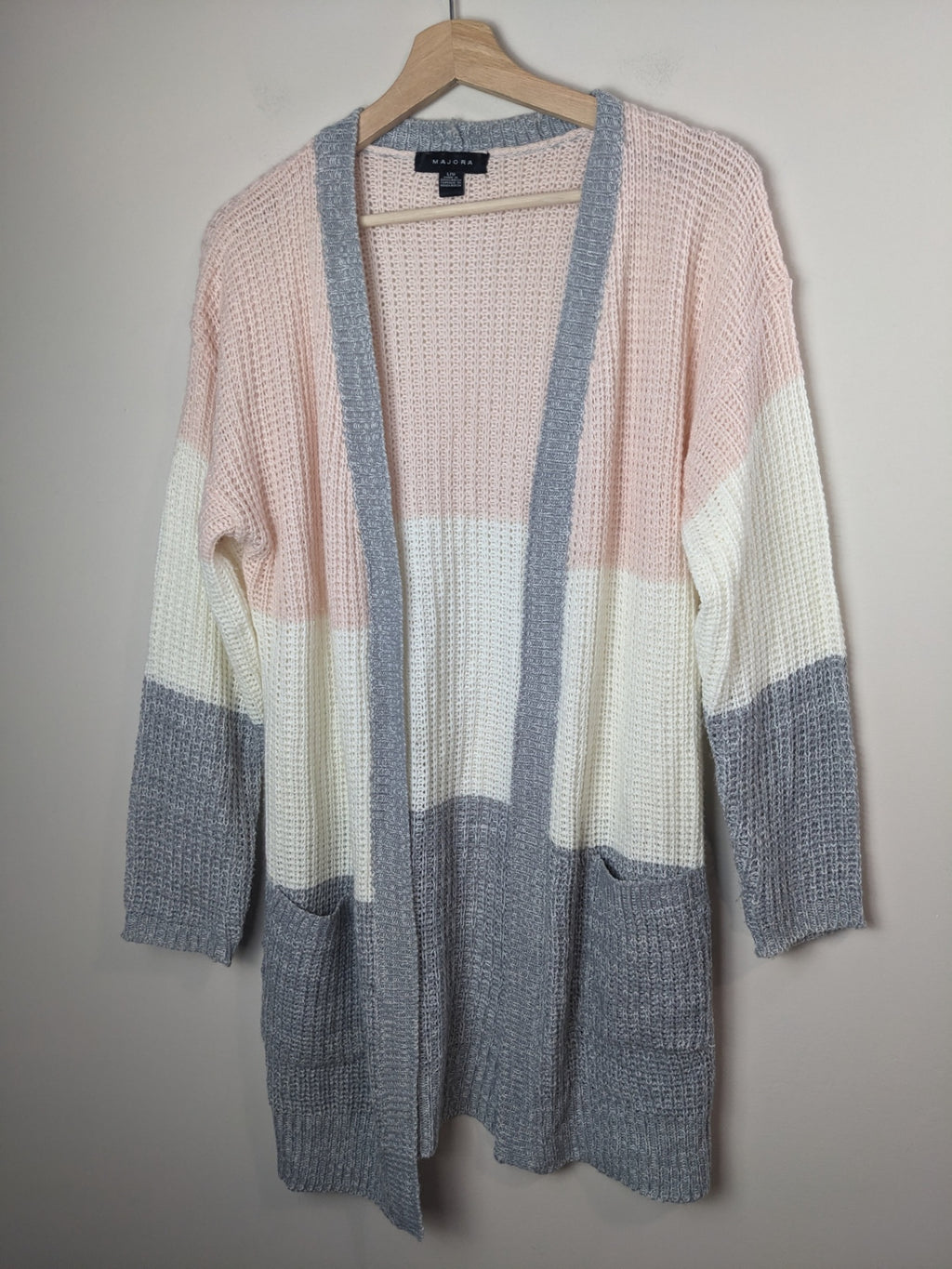 Majora Pink & Grey Striped Cardigan - L