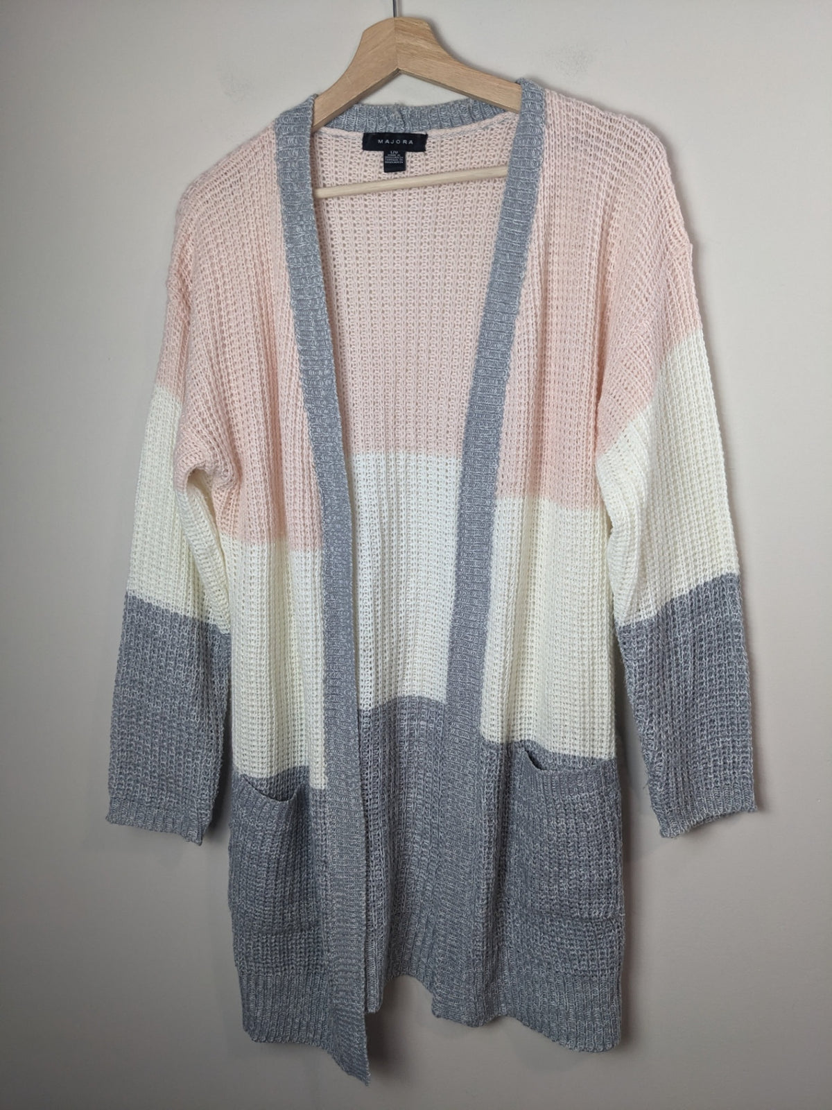 Majora Pink & Grey Striped Cardigan - L