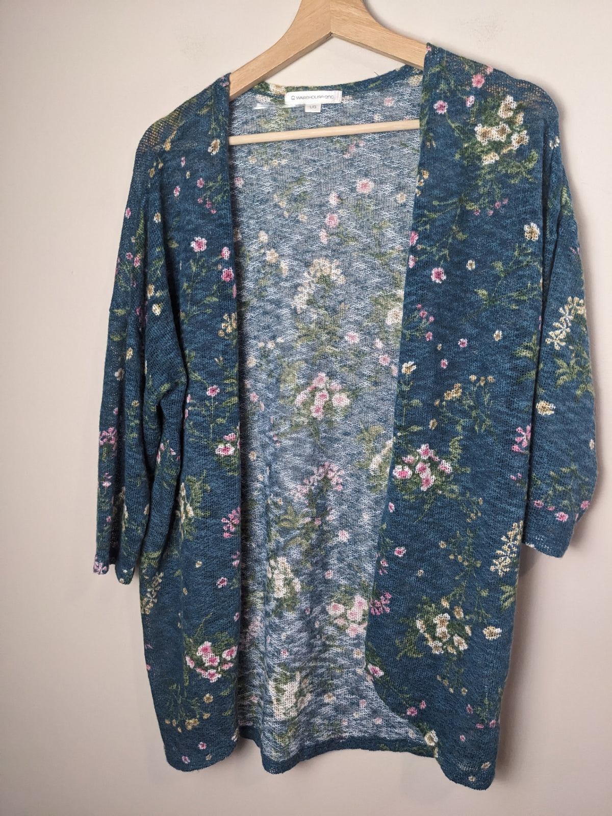 Warehouse One Teal Floral Cardigan - L