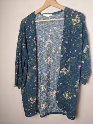 Warehouse One Teal Floral Cardigan - L