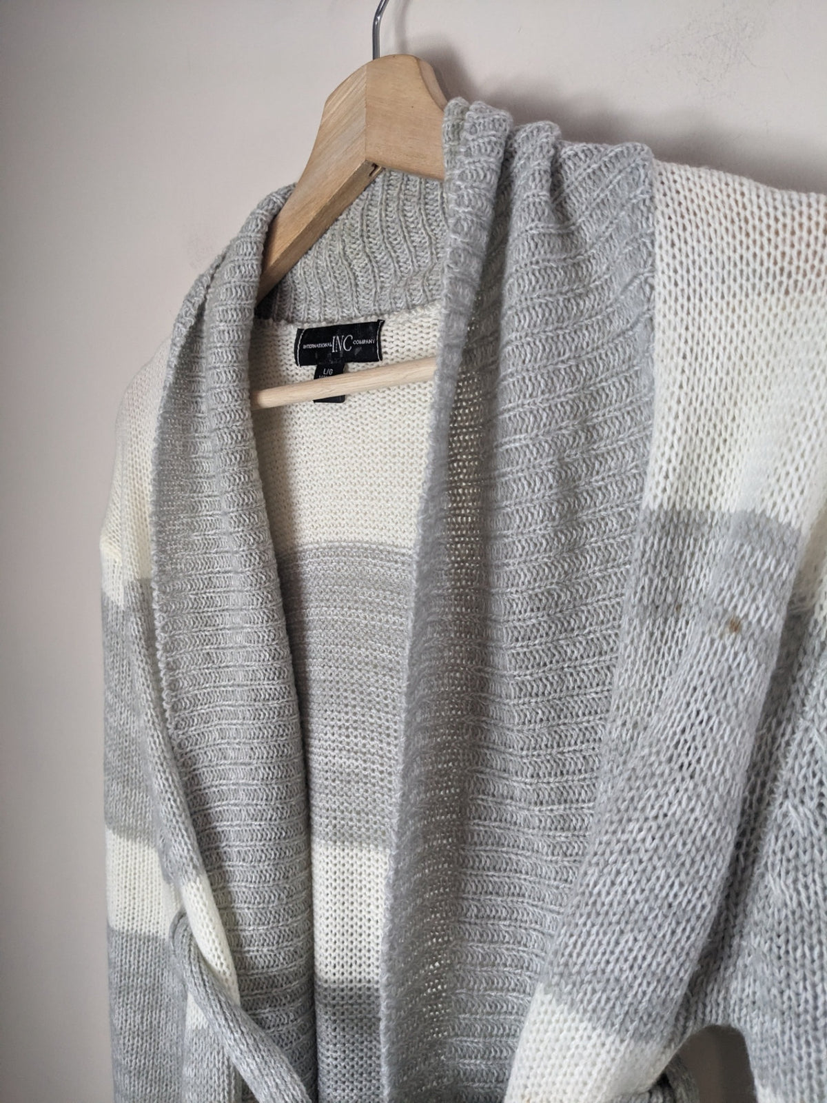 INC International Company Grey Striped Belted Cardigan - L