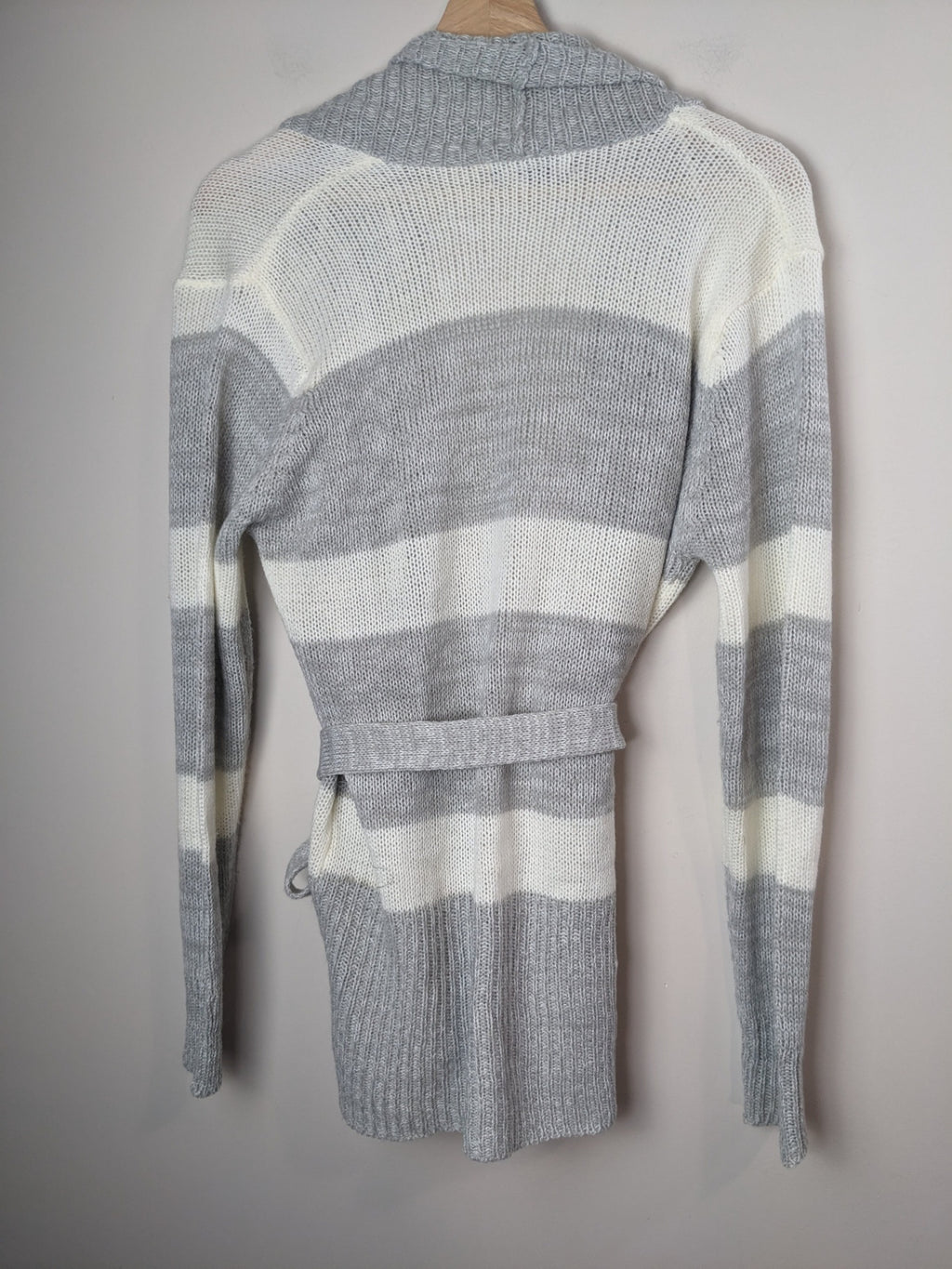 INC International Company Grey Striped Belted Cardigan - L