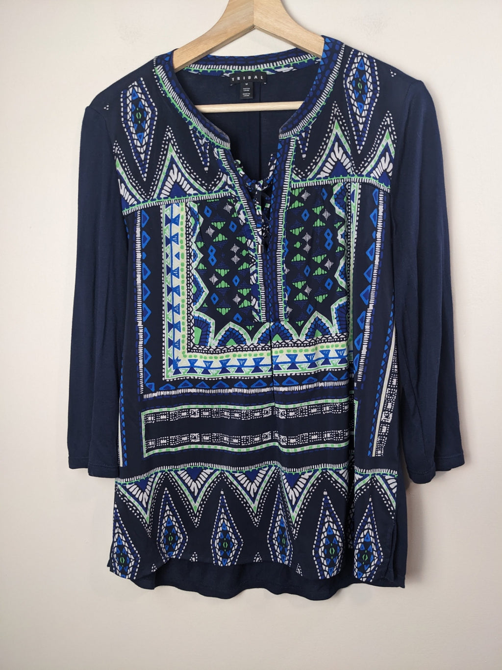 TRIBAL Navy Patterned Blouse - M