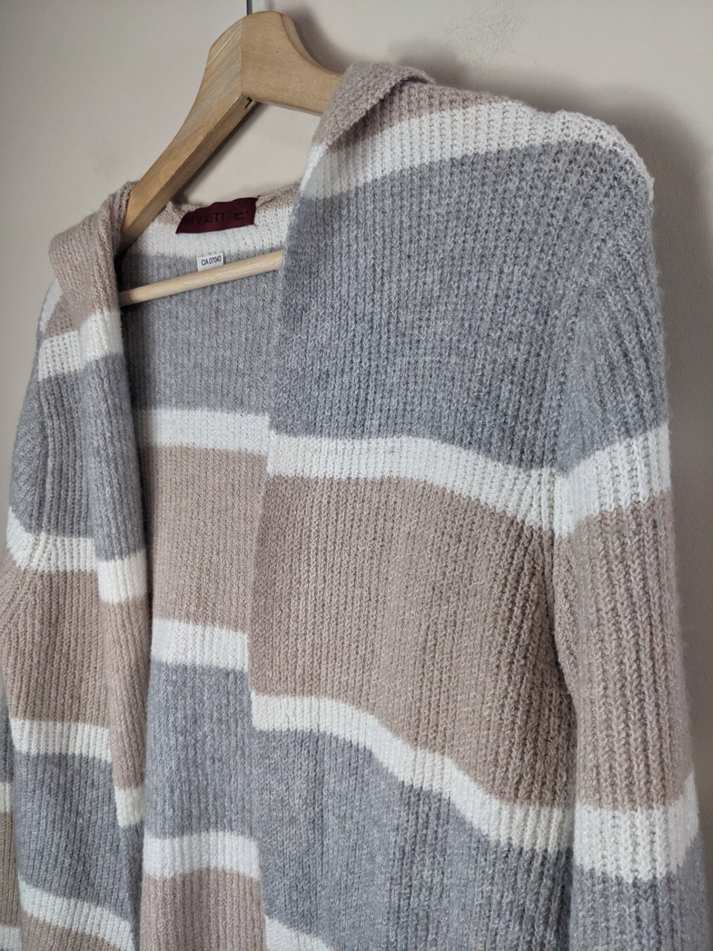 LOVE SCARLETT Tan & Grey Striped Hooded Cardigan - S