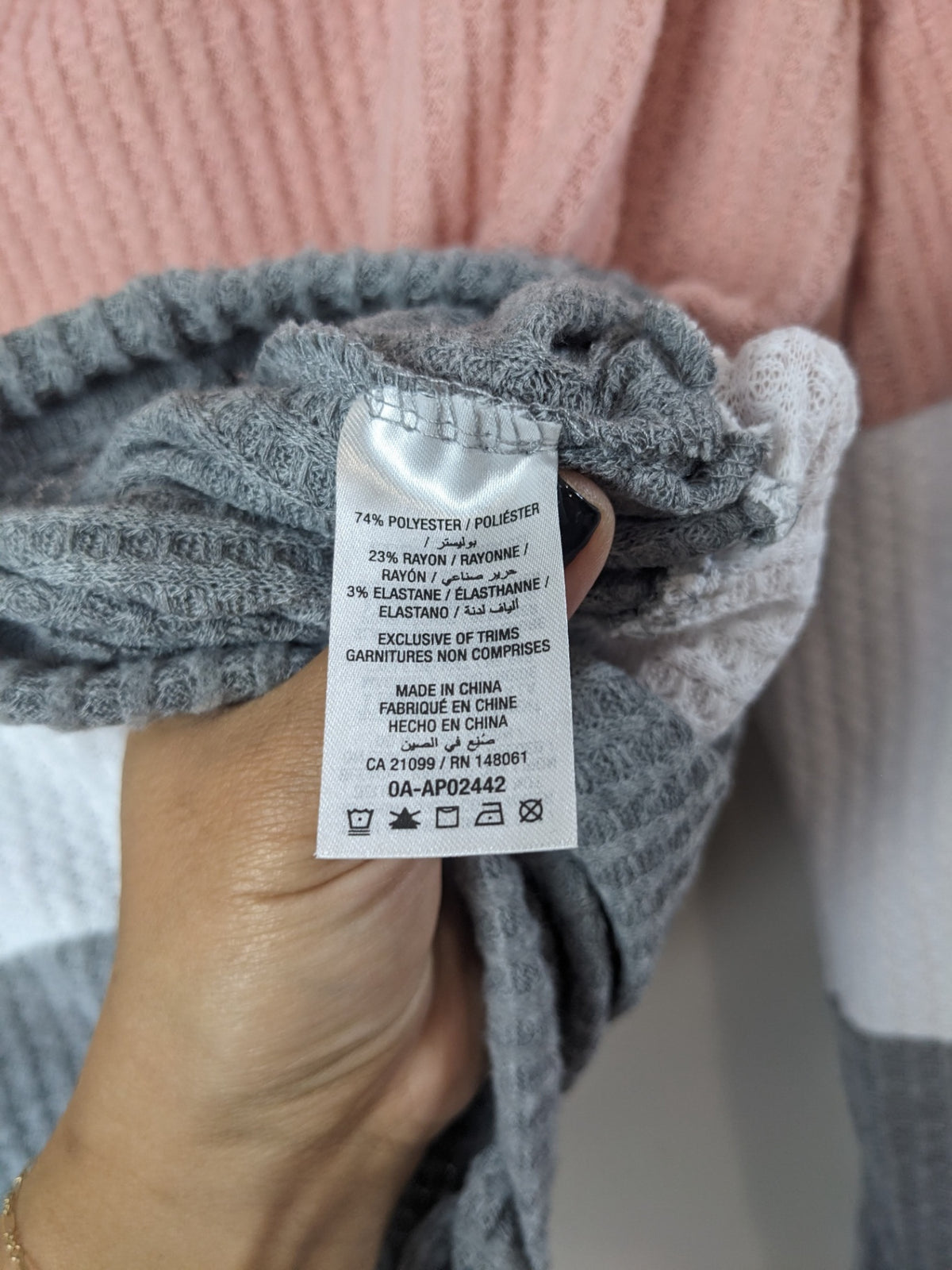 Ardene Knit Pink & Grey Striped Hoodie - L