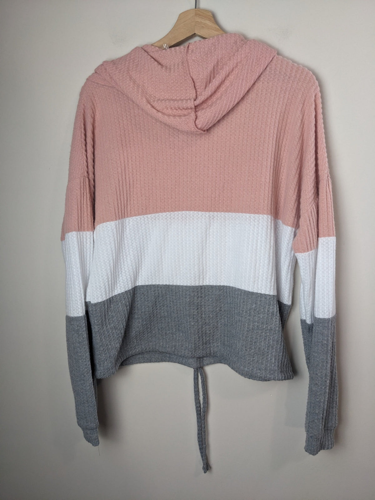 Ardene Knit Pink & Grey Striped Hoodie - L