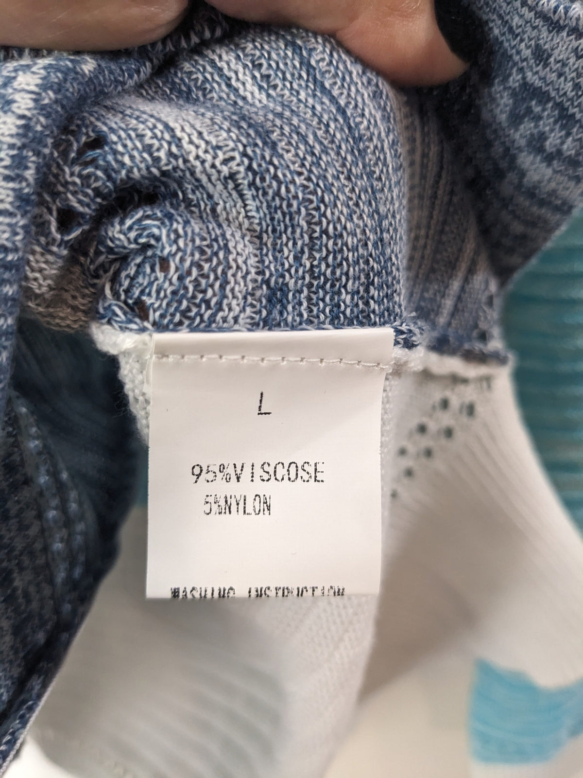 Blue Striped Zip Up Knit Hoodie - L