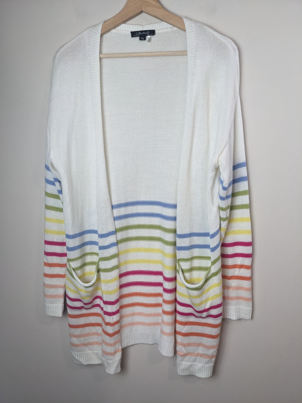 Charlie B White Rainbow Striped Cardigan - L