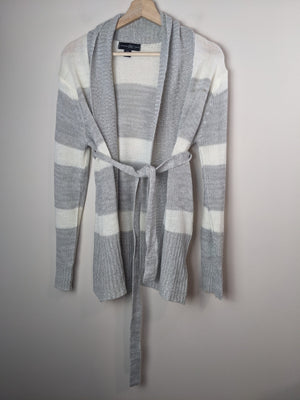 INC International Company Grey Striped Belted Cardigan - L