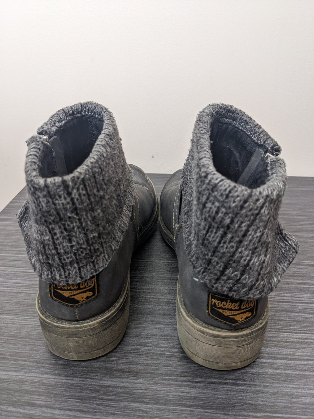 Rocket Dog Grey Knit Overlay Ankle Boots - 8.5
