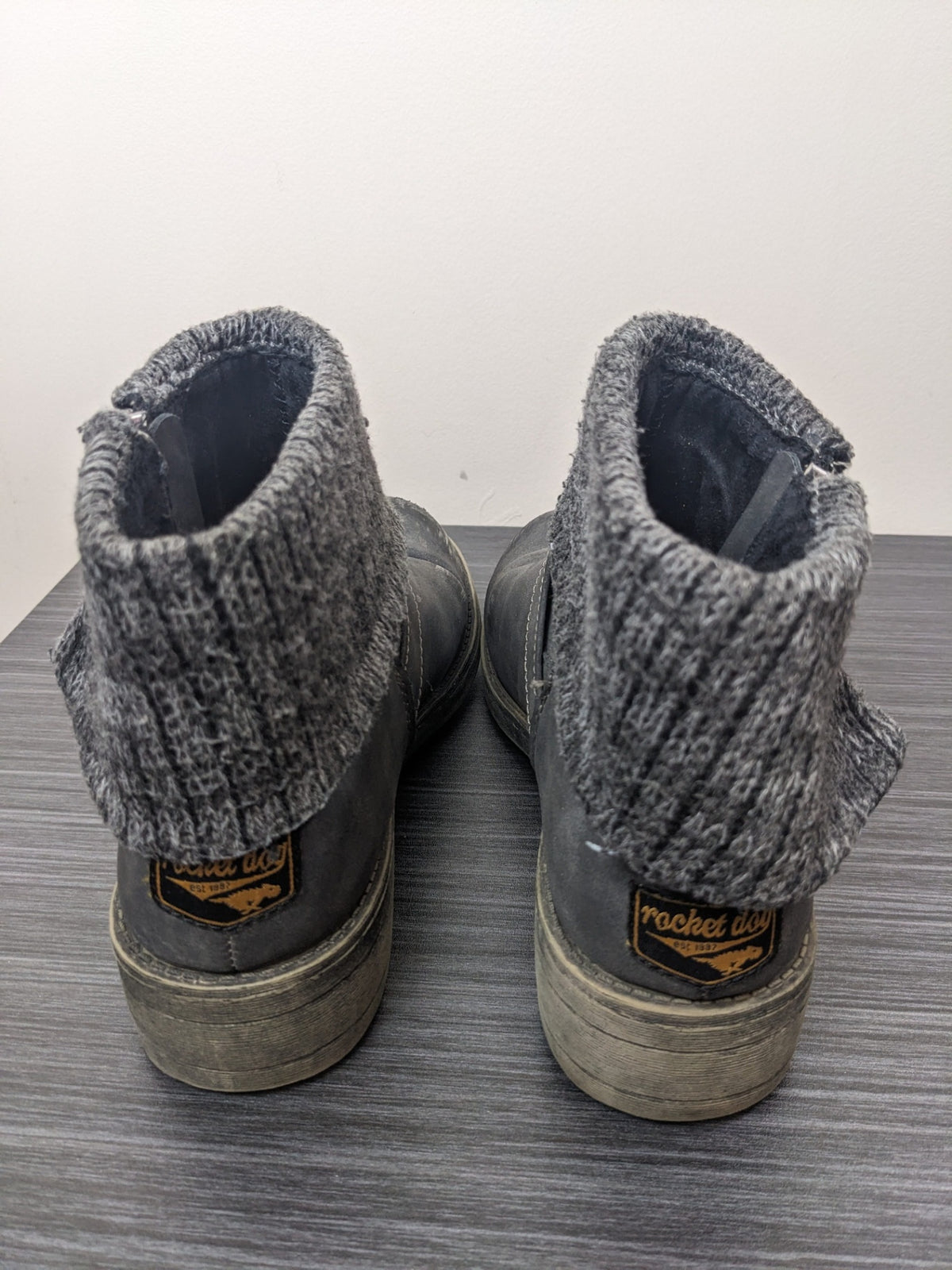 Rocket Dog Grey Knit Overlay Ankle Boots - 8.5