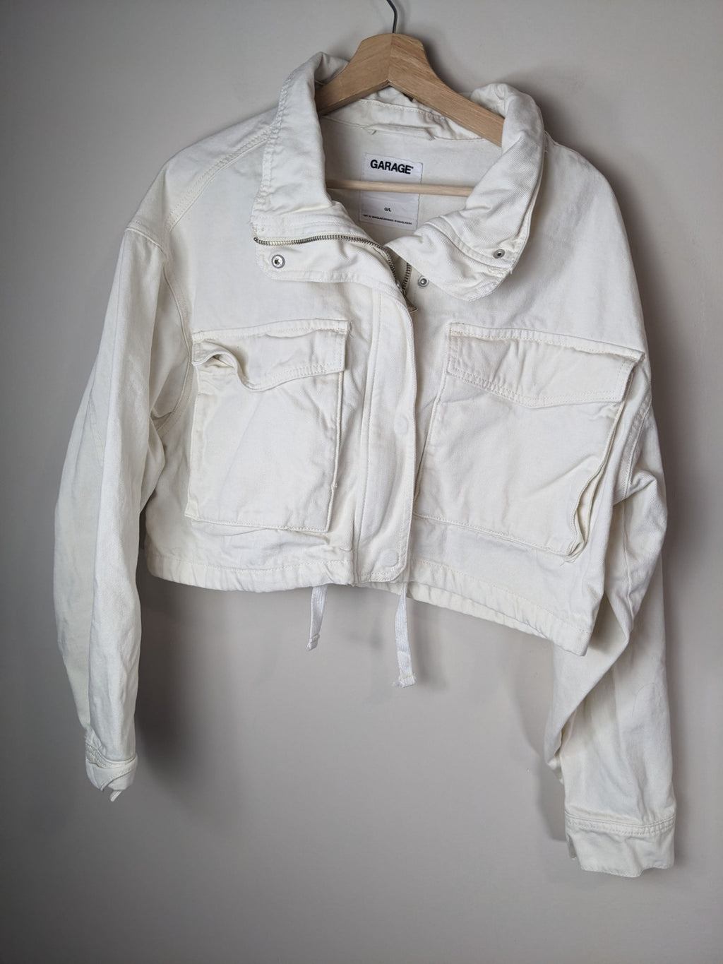 GARAGE White Crop Denim Jacket - L