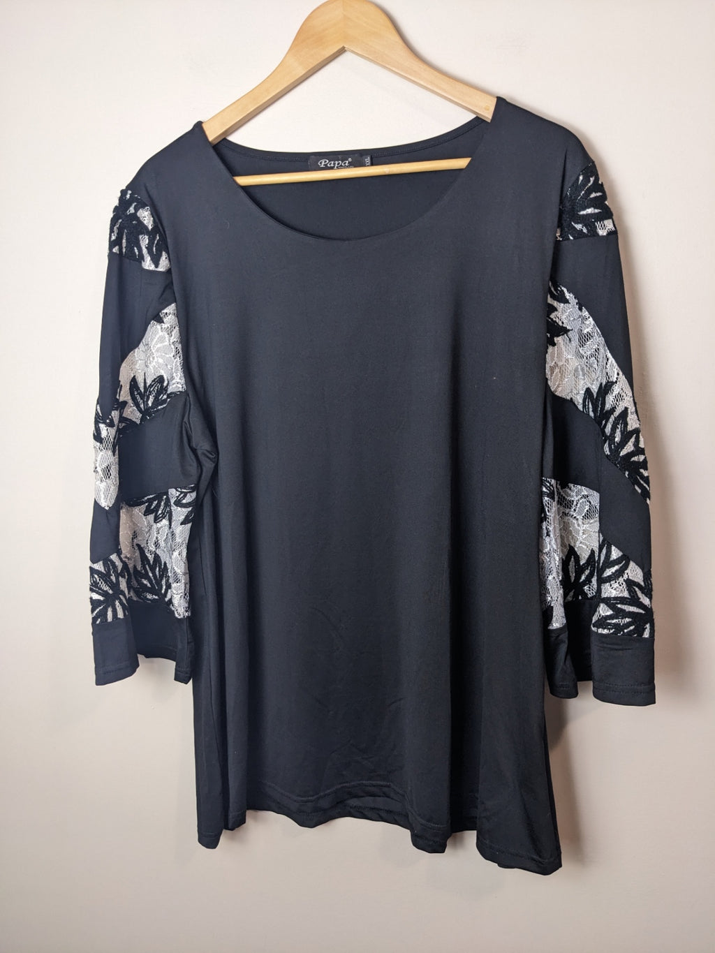 Papa Black Floral Sleeve Blouse - XXL
