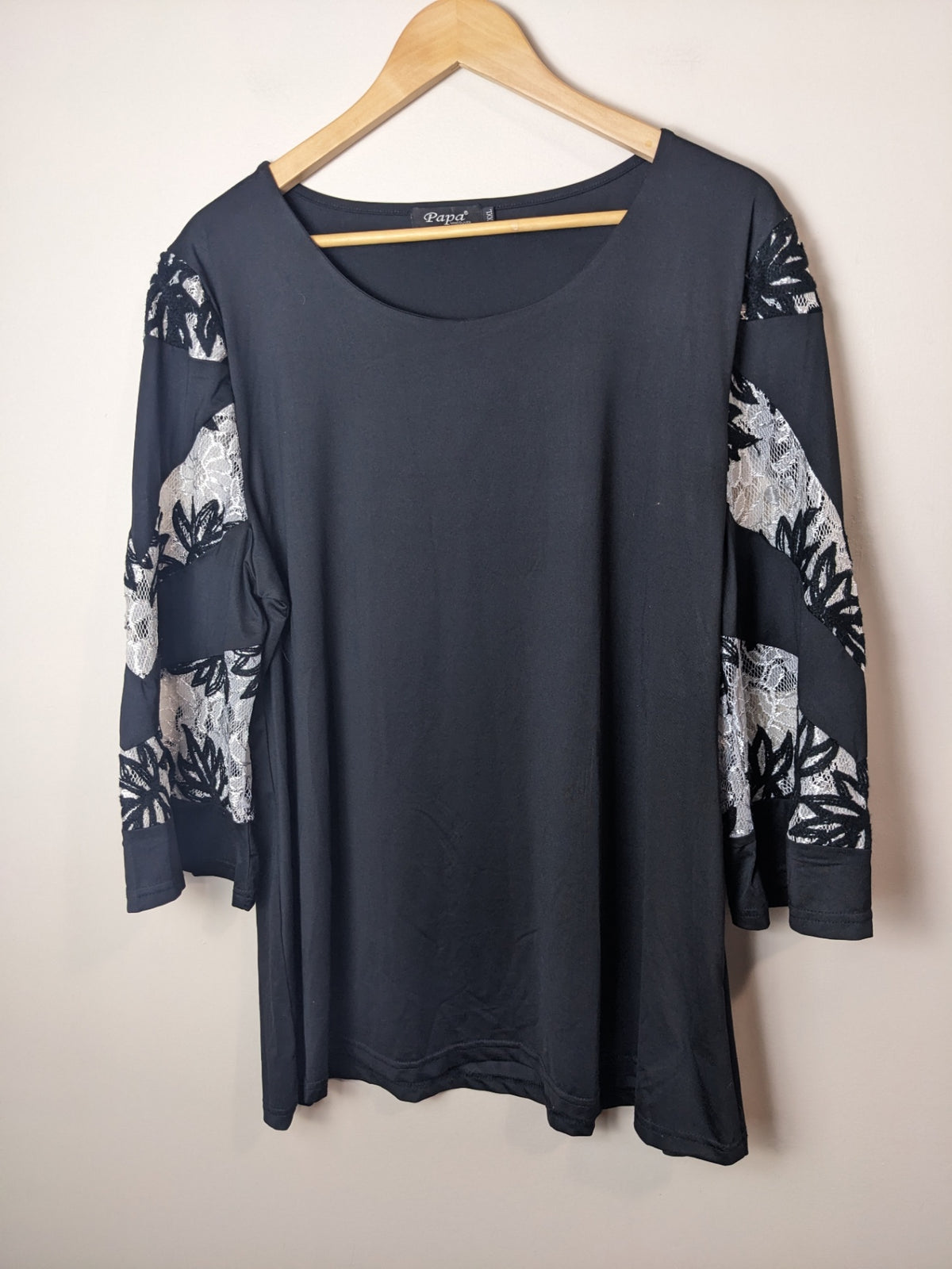Papa Black Floral Sleeve Blouse - XXL