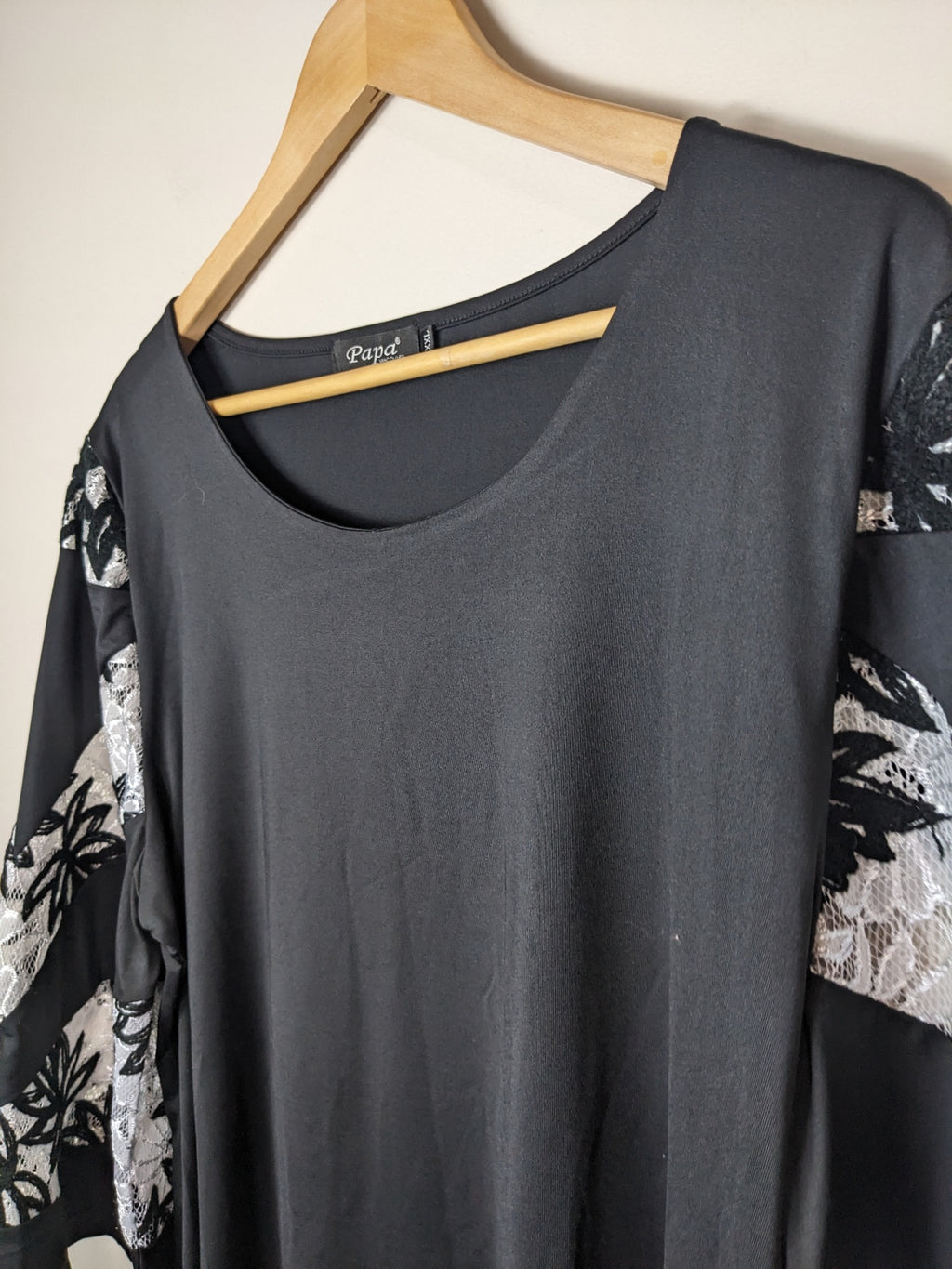 Papa Black Floral Sleeve Blouse - XXL