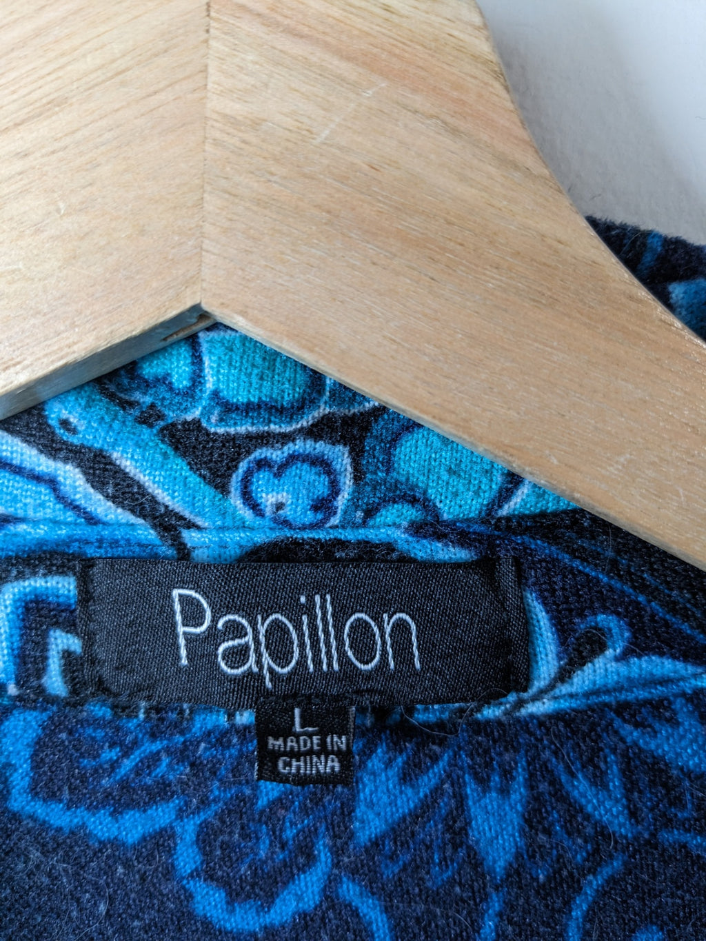 Papillon Black w/ Blue Design Long Sleeve Tunic - L