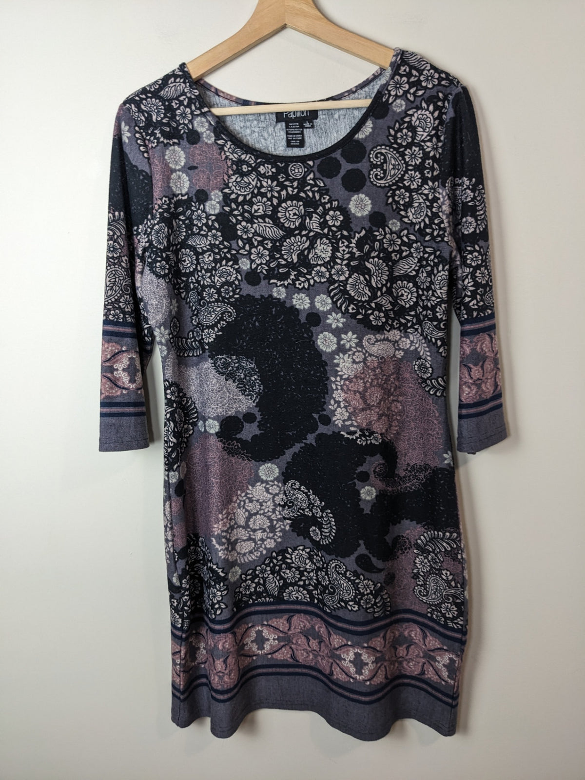Papillon Black w/ Pink Florals Dress - L