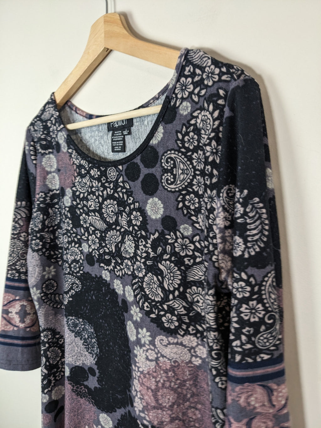 Papillon Black w/ Pink Florals Dress - L
