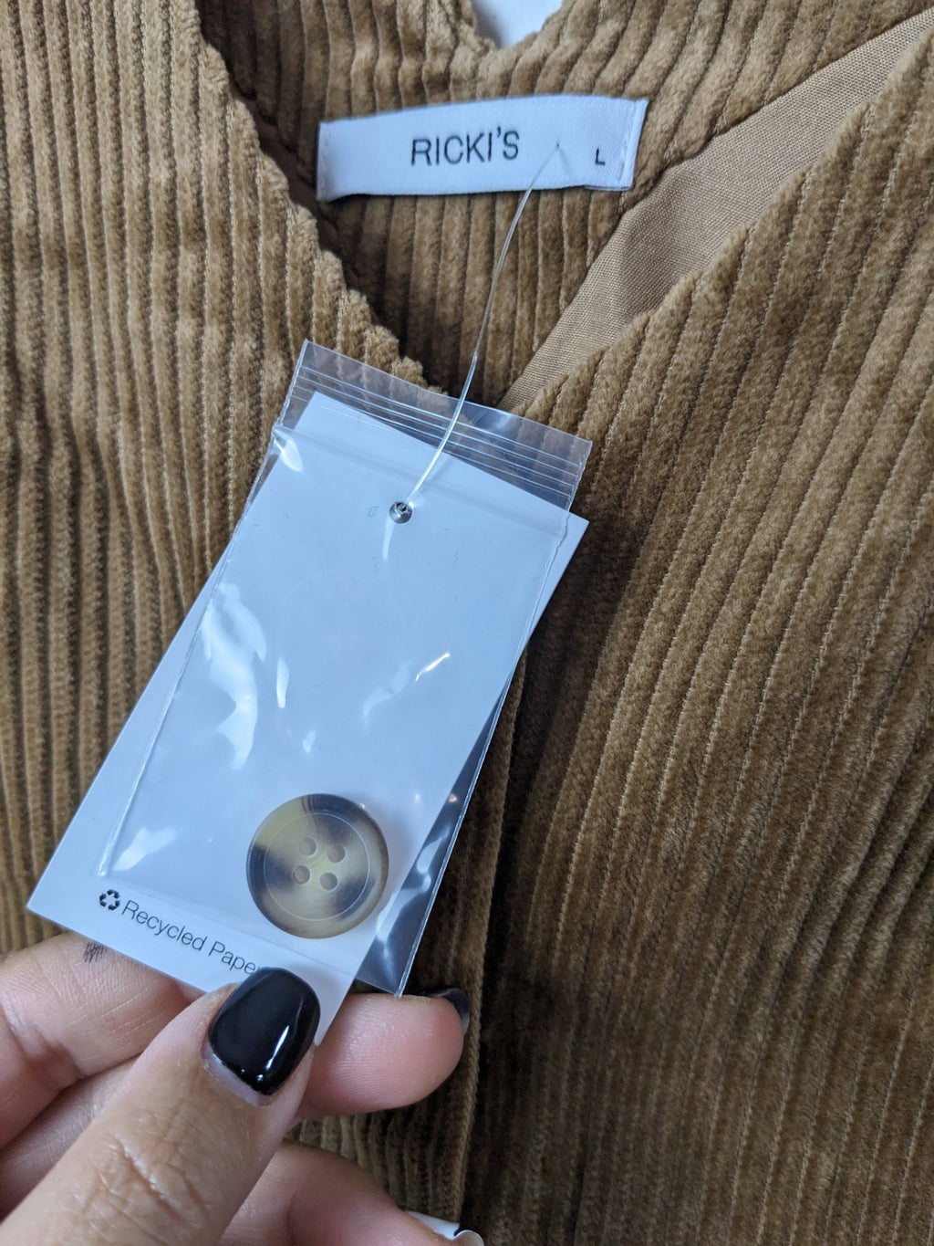 NWT RICKI'S Brown Corduroy Dress- L