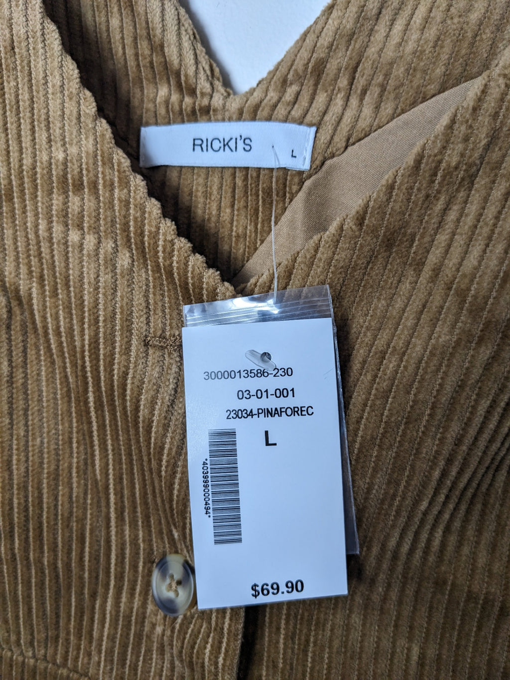NWT RICKI'S Brown Corduroy Dress- L